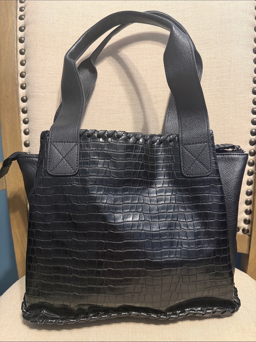 Laggo Giselle Croc-embossed Leather Tote Featuring Whipstitch Trim Detail